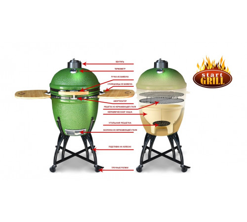 Керамический гриль-барбекю с окошком 22 дюйма (черный) (57см)